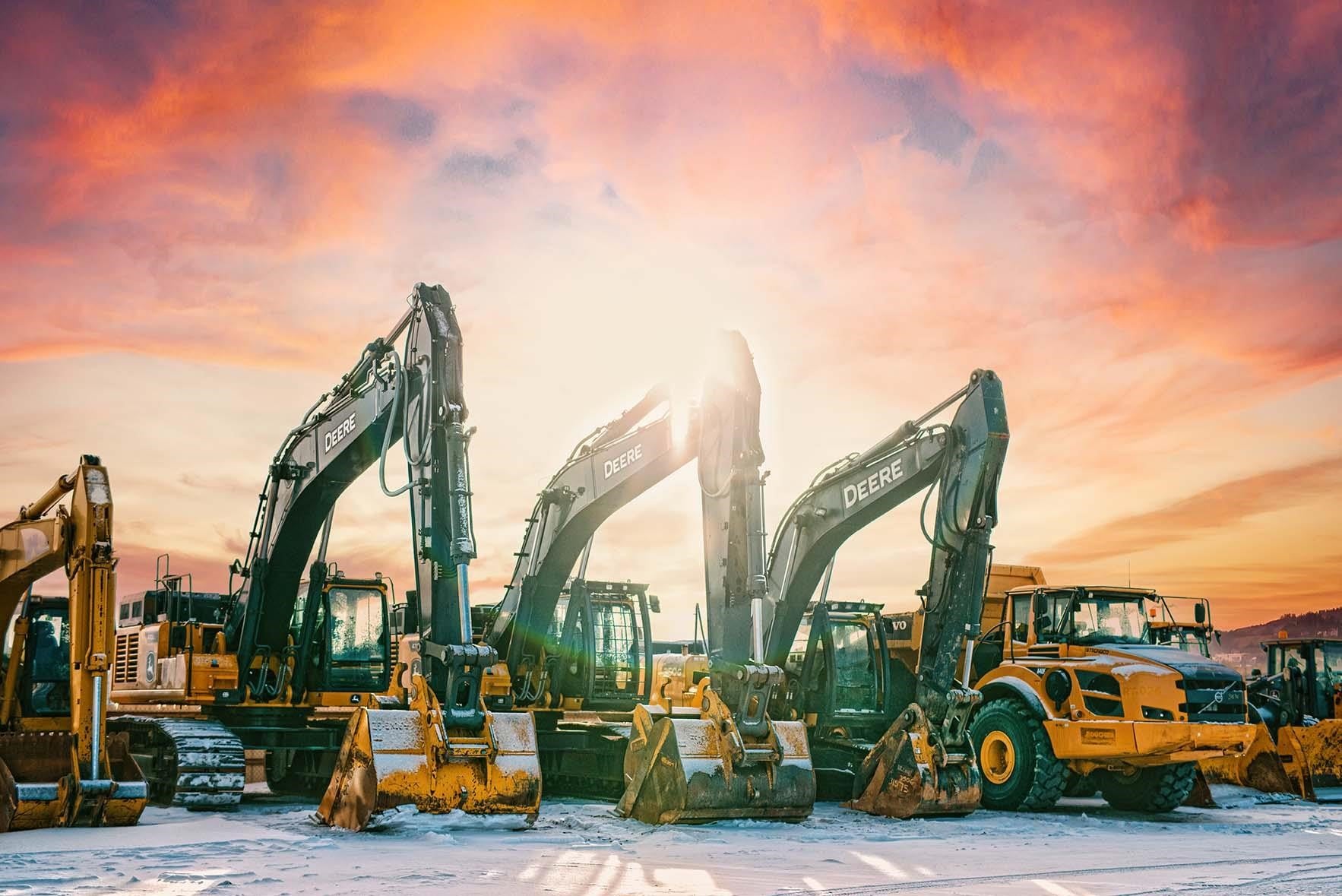 row of excavators
